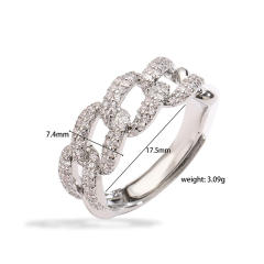 Chunky pave setting colorful cubic zircon cuban link chain pattern copper rings