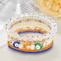 Creative hot sale clear faux crystal bead evil eye bracelet set multi layer bracelet