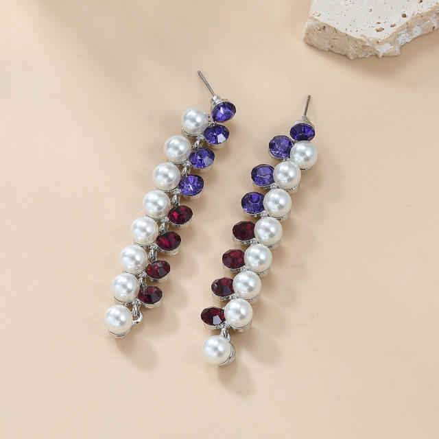 Delicate colorful glass crystal pearl bead chain dangle earrings