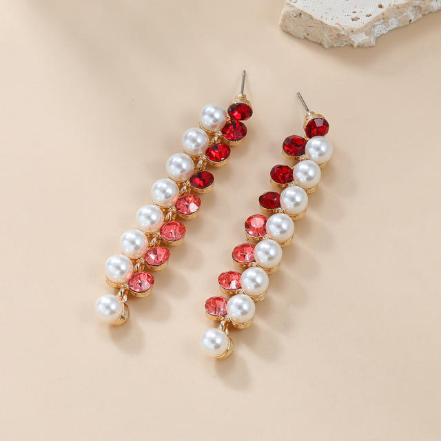 Delicate colorful glass crystal pearl bead chain dangle earrings