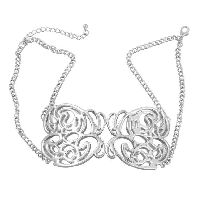 Hiphop hollow out flower amore letter metal choker necklace