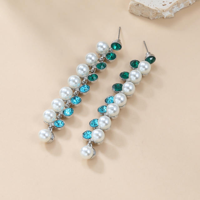 Delicate colorful glass crystal pearl bead chain dangle earrings