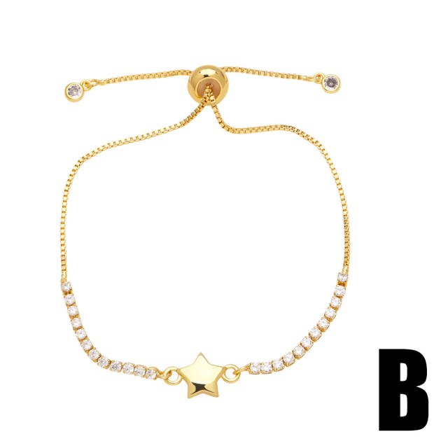 Delicate tennis chain heart cross gold plated copper slide bracelet