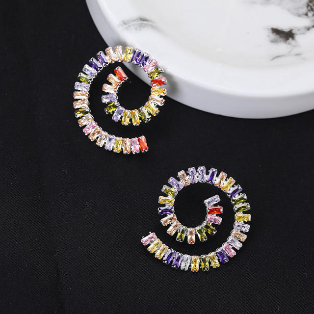 Delicate colorful cubic zircon unique sprial design copper women earrings