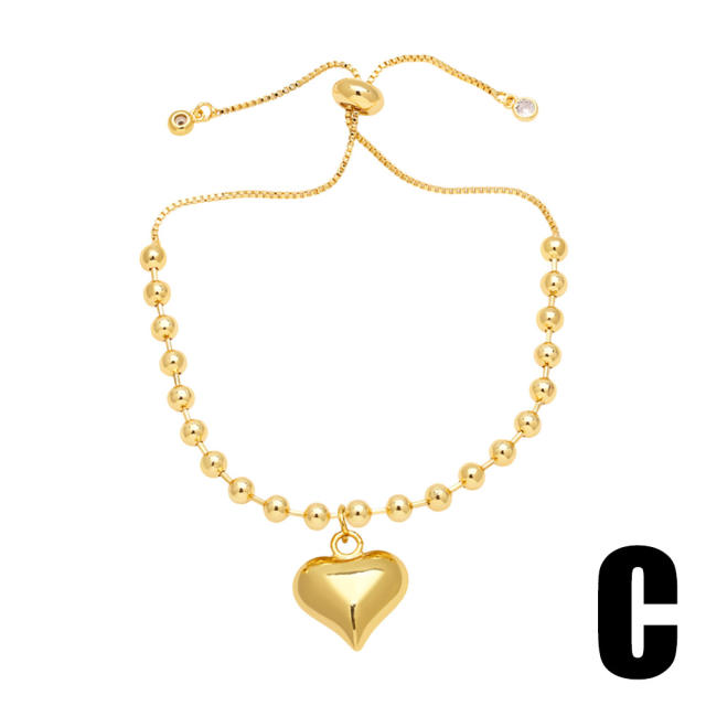 18KG chunky heart charm beaded copper bracelet