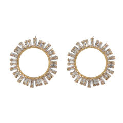 Super shiny pave setting cubic zircon circle women earrings