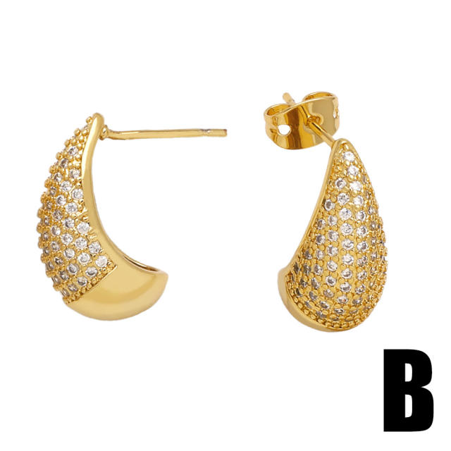 Hot sale gold color diamond drop ball bead copper earrings