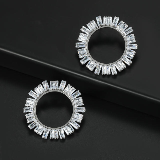 Super shiny pave setting cubic zircon circle women earrings