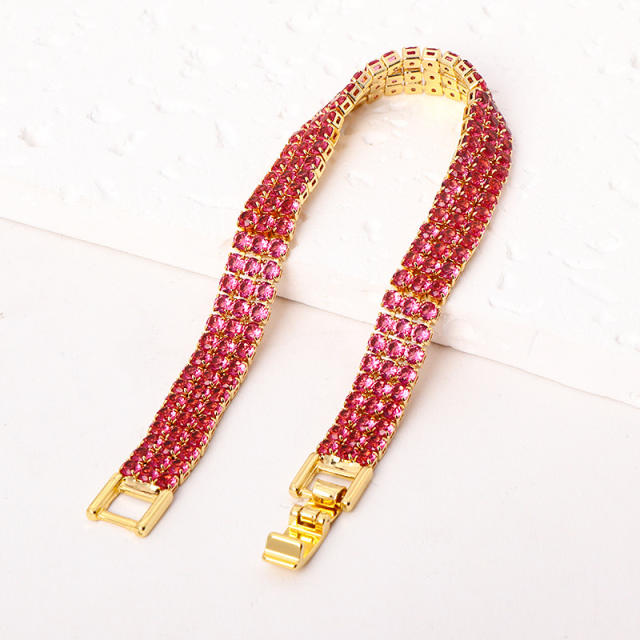 Delicate three row colorful cubic zircon pave setting copper bracelet tennis bracelet