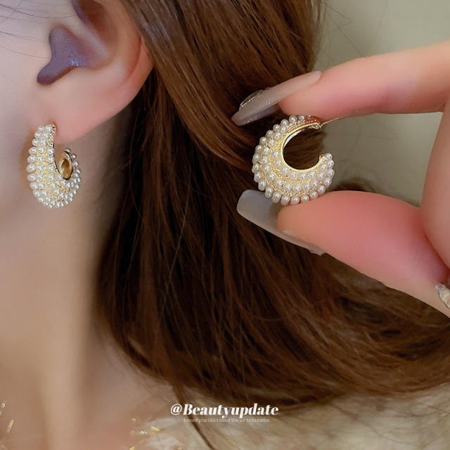 925 needle pave setting pearl bead drop square design women earrings