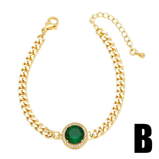 Gold color cuban link chain green cubic zircon bear heart copper bracelet