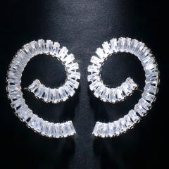 Delicate sprial shape pave setting cubic zircon diamond earrings