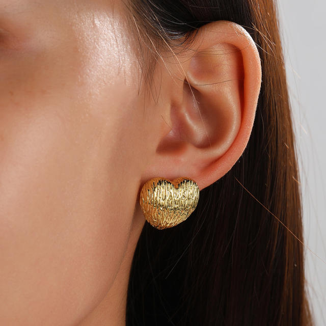 Vintage easy match gold silver copper heart studs earrings