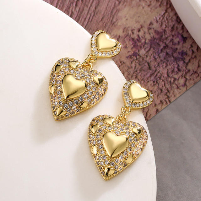 Delicate star cubic zircon heart gold plated copper earrings