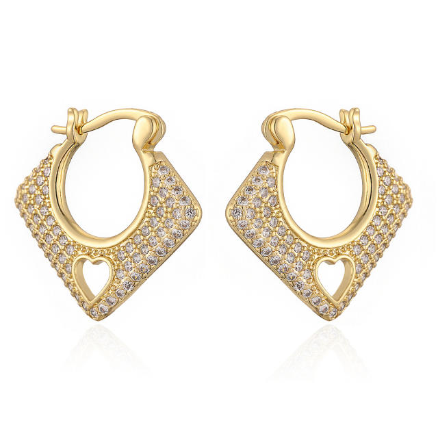 18KG geometric diamond copper earrings