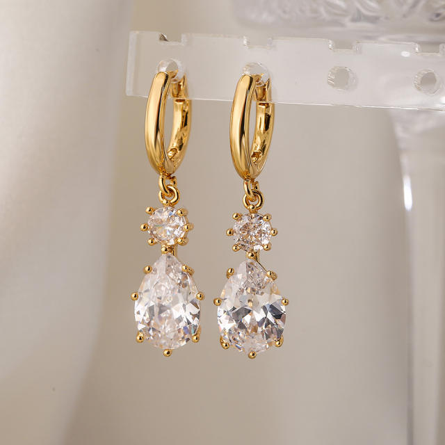 INS cubic zircon drop copper dangle earrings