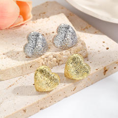 Vintage easy match gold silver copper heart studs earrings