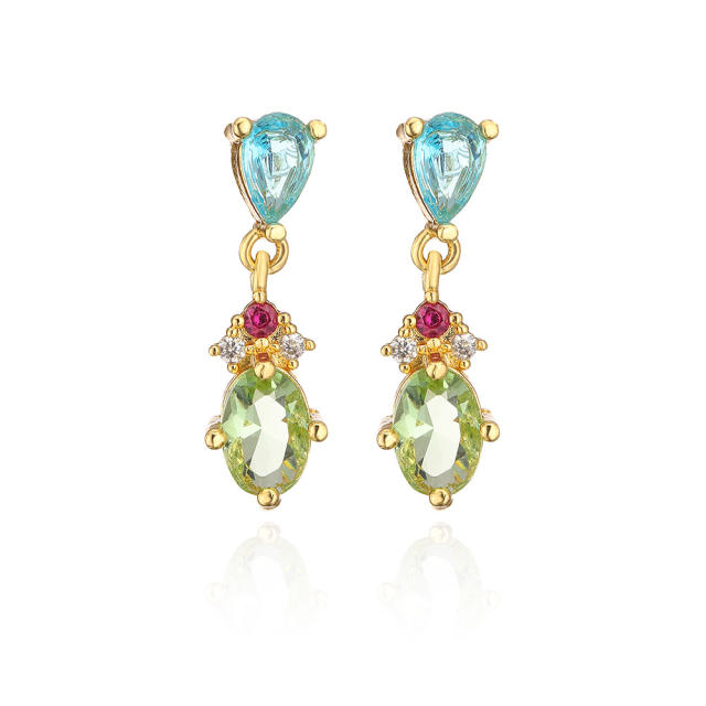 Delicate colorful cubic zircon gold plated copper earrings