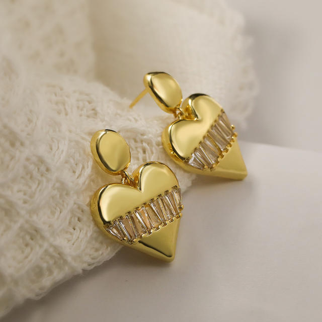 Delicate real gold plated copper heart dangle earrings
