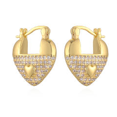 18KG luxury pave setting cubic zircon V shape copper earrings