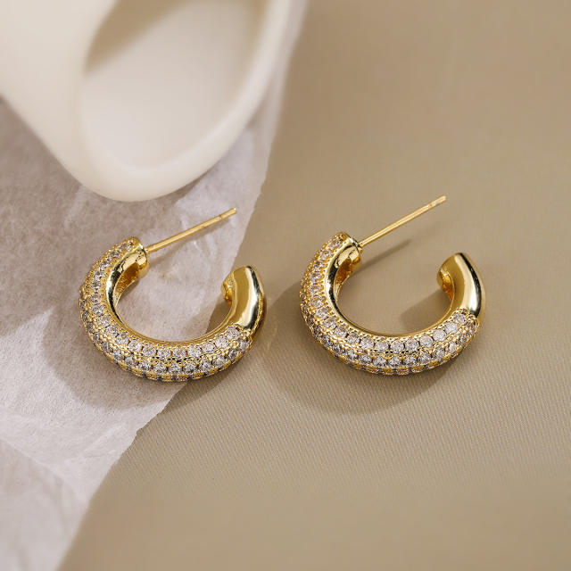 INS luxury pave setting cubic zircon gold plated copper earrings