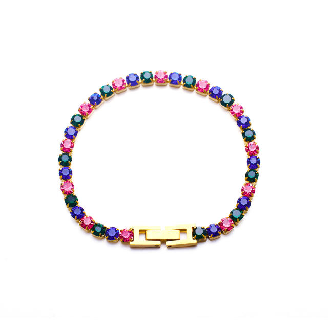 INS personality colorful cubic zircon evil eye stainless steel bracelet