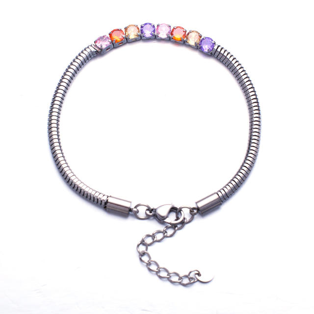 INS personality colorful cubic zircon evil eye stainless steel bracelet