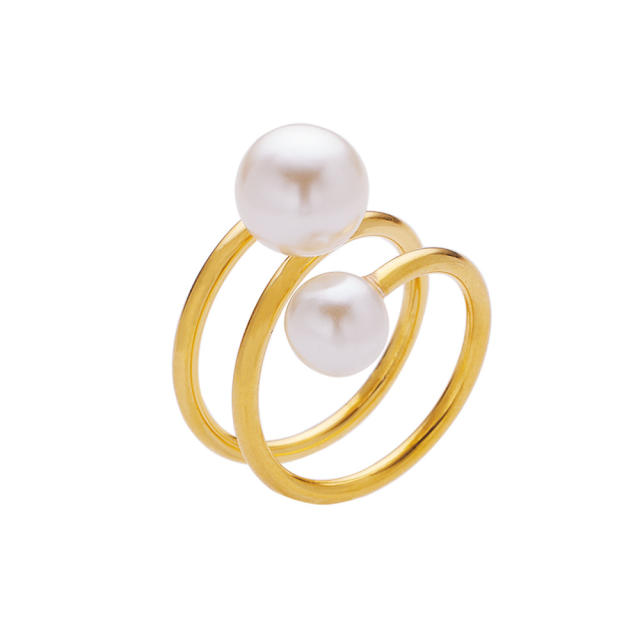 Elegant pearl bead stainless steel finger rings