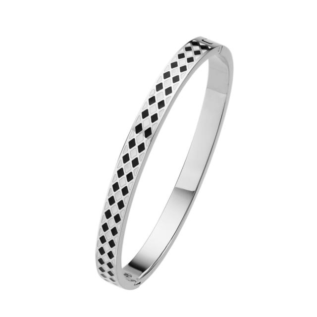 Delicate ENAMEL black white stainless steel bangle band