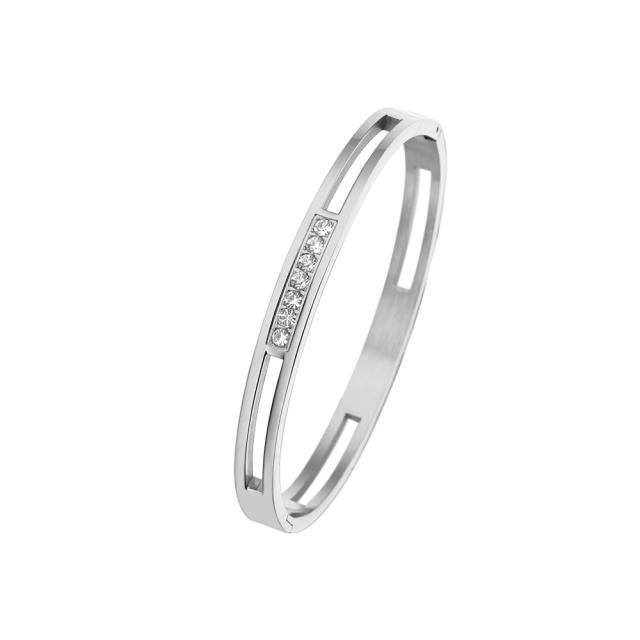 Hot sale cubic zircon setting diamond stainless steel bangle