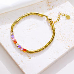 INS personality colorful cubic zircon evil eye stainless steel bracelet