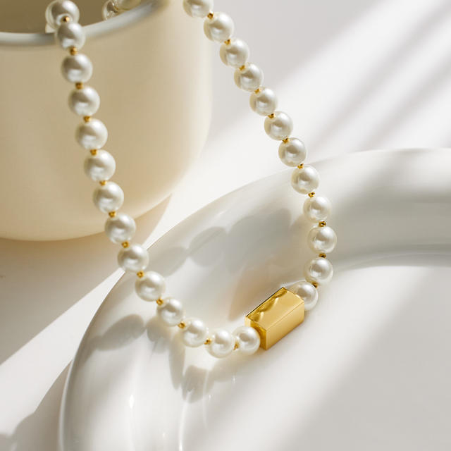 18KG vintage pearl bead easy match stainless steel necklace for women