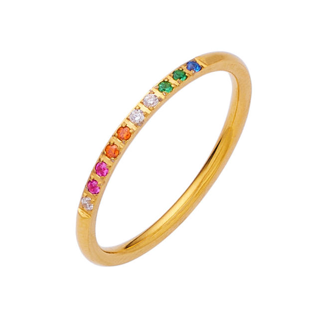 Delicate pave setting colorful cubic zircon stainless steel women finger rings