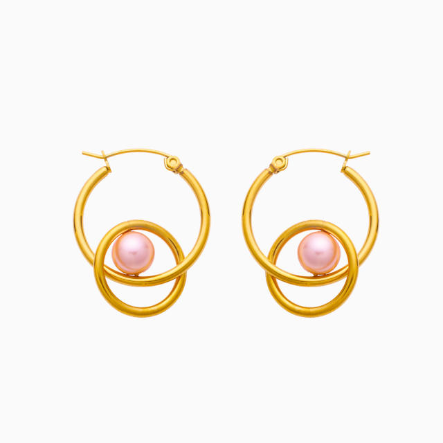 INS vintage gold color pearl bead stainless steel earrings collection
