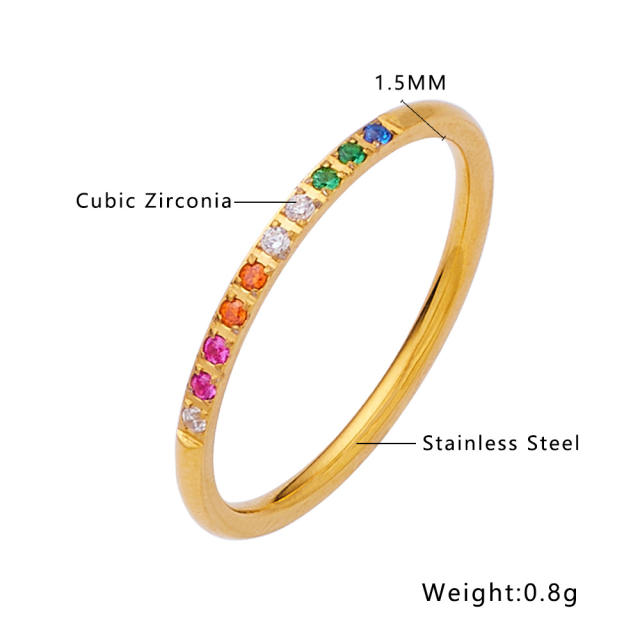 Delicate pave setting colorful cubic zircon stainless steel women finger rings