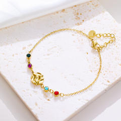 INS personality colorful cubic zircon evil eye stainless steel bracelet
