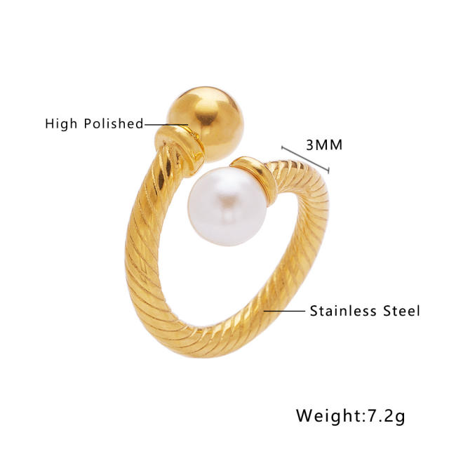 Elegant pearl bead stainless steel finger rings