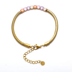 INS personality colorful cubic zircon evil eye stainless steel bracelet