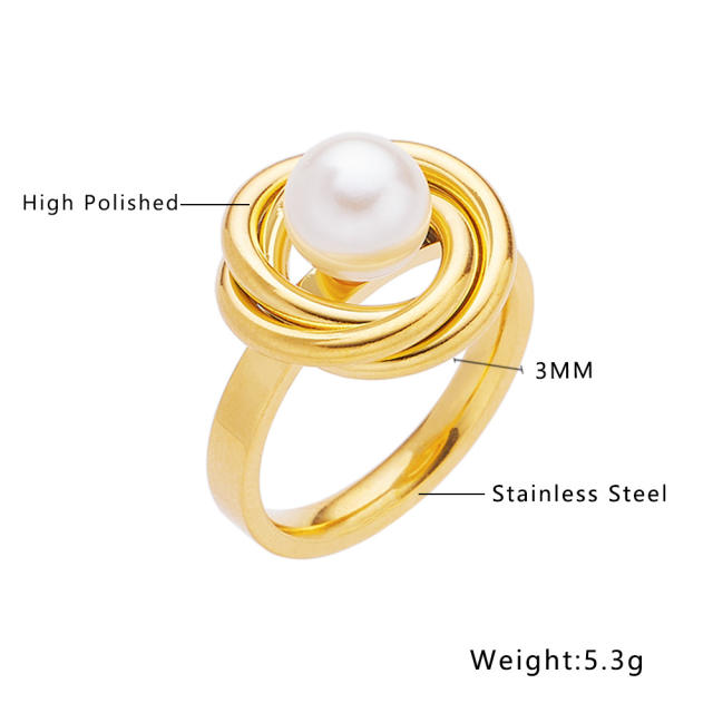 Elegant pearl bead stainless steel finger rings