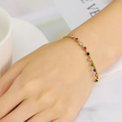 INS personality colorful cubic zircon evil eye stainless steel bracelet