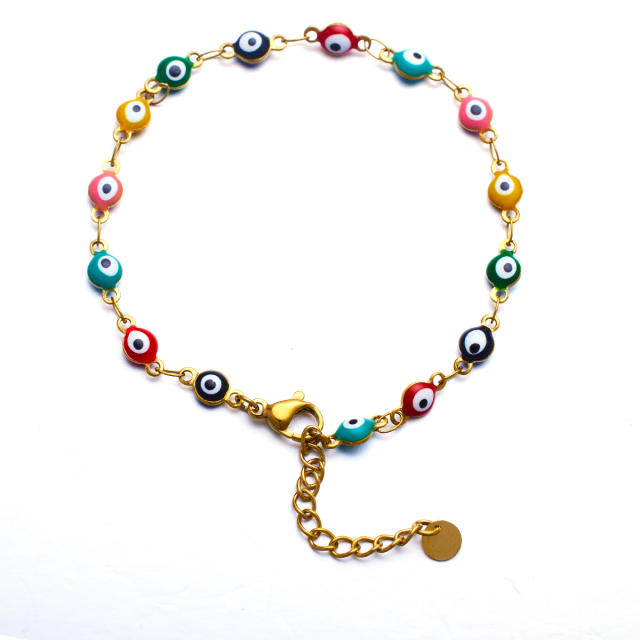 INS personality colorful cubic zircon evil eye stainless steel bracelet
