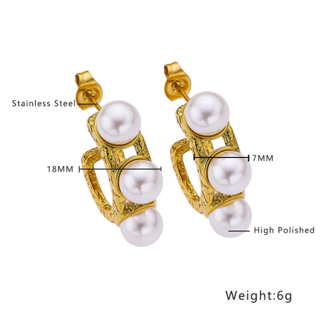 INS vintage gold color pearl bead stainless steel earrings collection