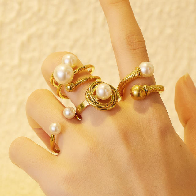 Elegant pearl bead stainless steel finger rings