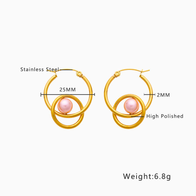 INS vintage gold color pearl bead stainless steel earrings collection