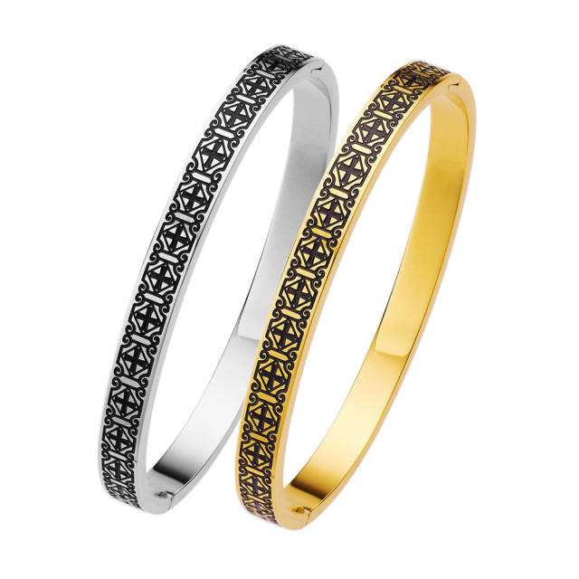 Delicate ENAMEL black white stainless steel bangle band