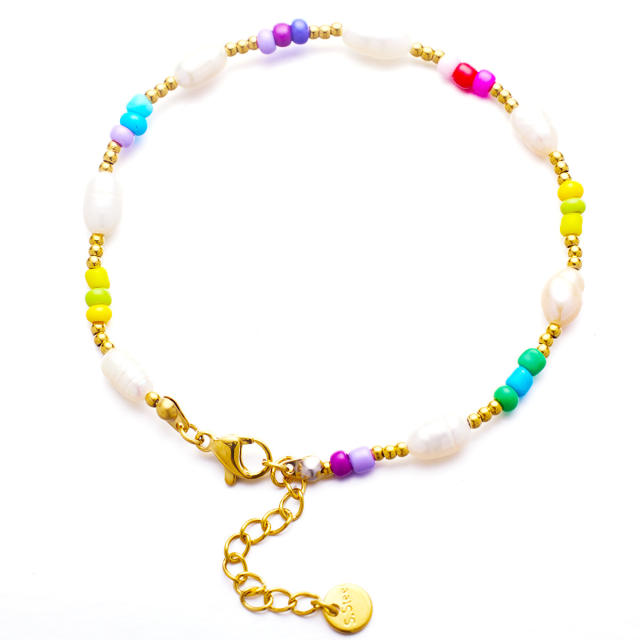 Boho colorful bead pearl bead stainless steel bracelet for women