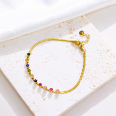INS personality colorful cubic zircon evil eye stainless steel bracelet