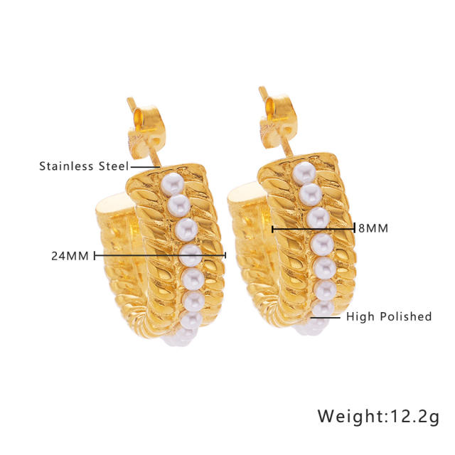 INS vintage gold color pearl bead stainless steel earrings collection