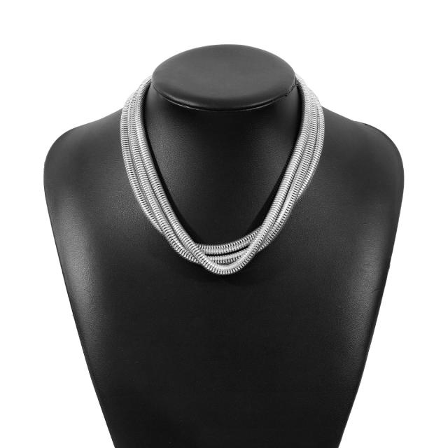 Hiphop chunky layer row metal choker necklace bracelet set