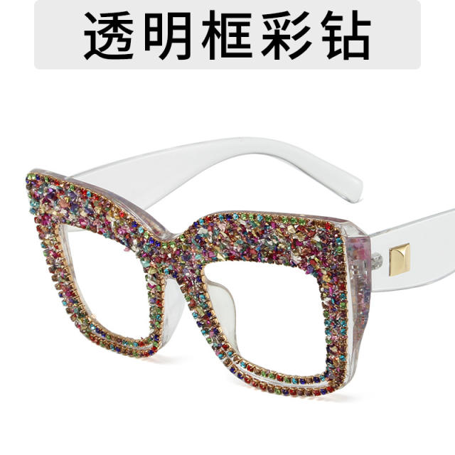 Party pave setting rhinestone diamond blue light reading glasses